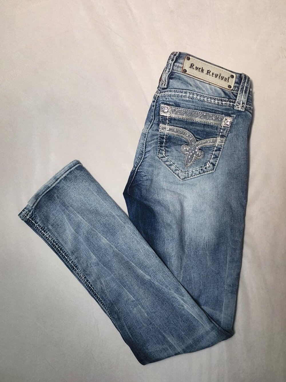 Rock Revival Sherry Skinny Jeans 26 Light Wash Rhinestone Embellished Bling - Picture 15 of 16